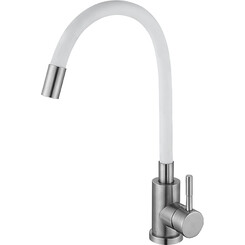 Смеситель для кухни Lidz Aria 04R-WFS (LDARI015F3WHI43362, нержавейка/белый, с гибким изливом), Цвет производителя: белый матовый, нержавейка, фото 