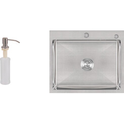 Мийка для кухні Lidz Handmade H6050 Brush (LDH6050BRU35371, 60x50 см, брашована, 3.0/0.8 мм, з сифоном та дозатором), фото 