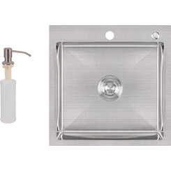 Мийка для кухні Lidz Handmade H5050 Brush (LDH5050BRU35375, 50x50 см, брашована, 3.0/0.8 мм, з сифоном та дозатором), фото 