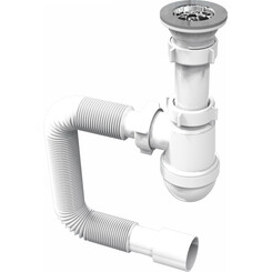Сифон для умивальника, PP, колбовий, з розбірним випуском, сітка випуску Ø65 мм, пробка, гофра Ø40/50 мм до 800 мм, фото 