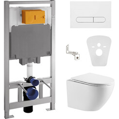 Комплект унитаз с инсталляцией 4 в 1: подвесной унитаз с сиденьем Imprese Rozkos Twist c06310103 + инсталляция Volle Master 141919 + белая клавиша + звукоизоляционная прокладка + крепление к стене, фото 