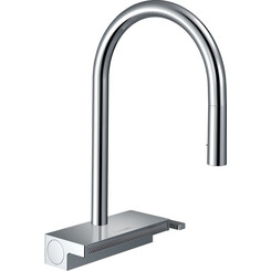 Змішувач для кухні Hansgrohe Aguno Select M81 73831000 (з висувною лійкою та водоспадом), Колір виробника: хром, фото 