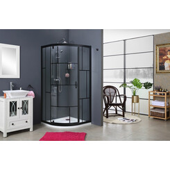 Душевая кабина Damixa Gala Round Pivot 53WG-401-090BP (90x90 см, стекло с рисунком, профиль черный), фото 