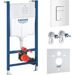 Инсталляция для унитаза 4 в 1 Grohe Rapid Sl 3884000G+38732SH0 (с клавишей смыва, прокладкой и креплением к стене), Цвет производителя: альпийский белый, фото 
