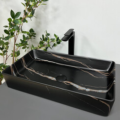 Раковина VBI Triest Black Stone Matt VBI-012703 (60x34 см, чорний матовий камінь), Доступні розміри: 60 x 34, Колір виробника: чорний камінь матовий, фото 