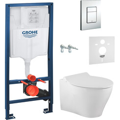 Комплект унитаз с инсталляцией 4 в 1: подвесной унитаз с сиденьем Volle Iberia 13-21-124 + инсталляция Grohe Rapid SL 38772001 + клавиша + звукоизоляционная прокладка, фото 