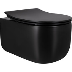 Безободковый подвесной унитаз Qtap Taurus Ultra Quiet Black Matt QT2433084EUQMB (черный матовый, воронкообразный,  с сиденьем), Цвет производителя: черный матовый, фото 