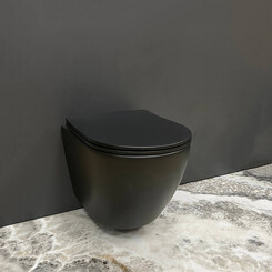 Безободковый подвесной унитаз VBI Vulcano Black Matt VBI-020412 (черный матовый, с сиденьем), Цвет производителя: черный матовый, фото 