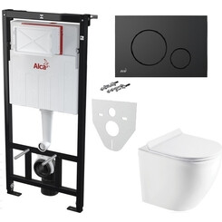 Комплект унітаз з інсталяцією 4 в 1: підвісний унітаз з сидінням Koller Pool Round RN-0520-RW + інсталяція AlcaPlast AM101/1120 + клавіша змиву AlcaPlast M678 + звукоізоляційна прокладка, Колір виробника: чорний матовий, фото 