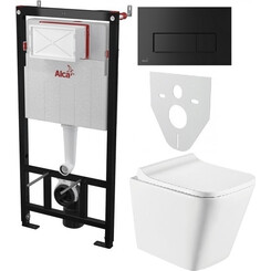 Комплект унітаз з інсталяцією 4 в 1: підвісний унітаз з сидінням Koller Pool Trend TR-0490-RW + інсталяція AlcaPlast AM101/1120 + клавіша змиву AlcaPlast M578 + звукоізоляційна прокладка, Колір виробника: чорний матовий, фото 