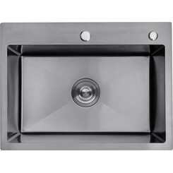 Кухонна мийка Kroner KRP Schwarze 5843HM PVD (Schwarze-5843HM, 58x43 см, 3.0/1.0 мм, з колландером та сифоном), Доступні розміри: 58 x 43, фото 