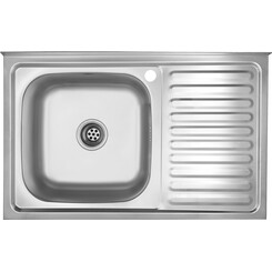 Мийка для кухні Kroner KRP Satin 5080R (Satin-5080R08180, 80x50 см, 0.8 мм, з сифоном), Доступні розміри: 80 x 50 L, Тип поверхні: сатин (матовая), фото 