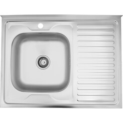 Мийка для кухні Kroner KRP Satin 6080L (Satin-6080L06160, 80x60 см, 0.6 мм, з сифоном), Доступні розміри: 80 x 60 L, Тип поверхні: сатин (матовая), фото 