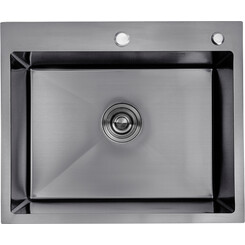 Кухонна мийка Kroner KRP Schwarze 6050HM PVD (Schwarze-6050HM, 60x50 см, 3.0/1.0 мм, з колландером та сифоном), Доступні розміри: 60x50, фото 