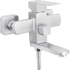 Змішувач для ванни Kroner KRP Edelstahl Kubus ESG060 (нержавіюча сталь, з лійкою та шлангом), Колір виробника: нержавіюча сталь, фото 