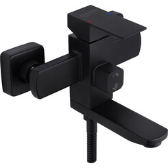 Змішувач для ванни Kroner KRP Edelstahl Kubus SCH060 (чорний матовий, з лійкою та шлангом), Колір виробника: чорний матовий, фото 