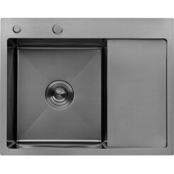 Кухонна мийка Kroner KRP Schwarze 6350LHM PVD (Schwarze-6350LHMPVD, 63x50 см, 3.0/1.0 мм, з колландером та сифоном), Доступні розміри: 63 x 50 L, фото 