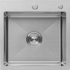Кухонная мойка Kroner KRP Gebürstet 4545HM (Geburstet-4545HM, 45x45 см, 3.0/1.0 мм, с коландером и сифоном), Доступные размеры: 45 x 45, фото 