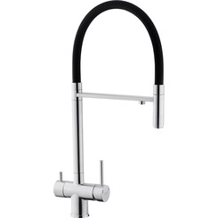 Смеситель для кухни Kroner KRP Edelstahl Klassisch ESG03815BLK (нержавейка/черный, c гибким изливом и подключением питьевой воды), Цвет производителя: нержавейка, черный, фото 