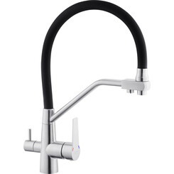Смеситель для кухни Kroner KRP Edelstahl Klassisch ESG03817BLK (нержавейка/черный, c гибким изливом и подключением питьевой воды), Цвет производителя: нержавейка, черный, фото 