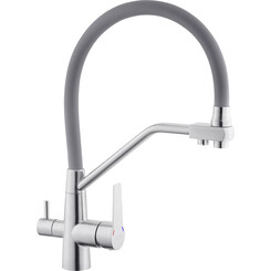Смеситель для кухни Kroner KRP Edelstahl Klassisch ESG03817GRA (нержавейка/серый, c гибким изливом и подключением питьевой воды), Цвет производителя: нержавейка, серый, фото 