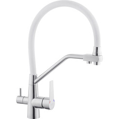Смеситель для кухни Kroner KRP Edelstahl Klassisch ESG03817WHI (нержавейка/белый, c гибким изливом и подключением питьевой воды), Цвет производителя: нержавейка, белый, фото 