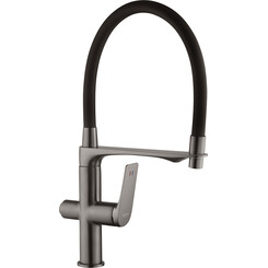 Смеситель для кухни Kroner KRP Graz GRP03815 (графит/черный, c гибким изливом и подключением питьевой воды), фото 