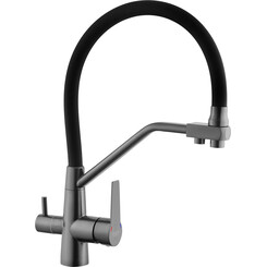 Смеситель для кухни Kroner KRP Edelstahl Klassisch PVD03817BLK (графит/черный, c гибким изливом и подключением питьевой воды), Цвет производителя: графит, черный, фото 