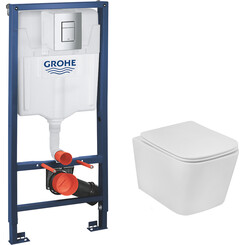 Комплект унитаз с инсталляцией 3 в 1 38772001KE483429: подвесной унитаз с сиденьем Kroner Eifel WHI483429 + инсталляция Grohe Rapid SL 38772001 + клавиша смыва Skate Cosmopolitan 38732000, фото 