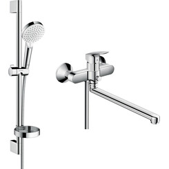 Смеситель для ванны Hansgrohe Logis Chrome 1282019 (71402000+26553400, с душевым гарнитуром), фото 