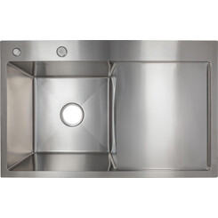 Мойка для кухни Lidz Handmade H7849R Brushed Steel LDH7849BRUR45591 (78x49 см, брашированная сталь, 3.0/1.0 мм, с сифоном и дозатором), Доступные размеры: 78 x 49 R, Цвет производителя: брашированная нержавеющая сталь, фото 