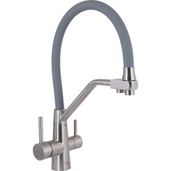 Смеситель для кухни Lidz Aria 020F3 Grey/Nickel LDARI020F3GNK39211 (серый/никель, c гибким изливом и подключением питьевой воды), Цвет производителя: серый, никель, фото 