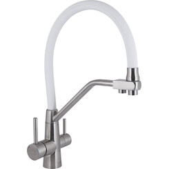 Смеситель для кухни Lidz Aria 020F3 Matt White/Nickel LDARI020F3WNK39480 (белый матовый/никель, c гибким изливом и подключением питьевой воды), Цвет производителя: белый матовый, никель, фото 