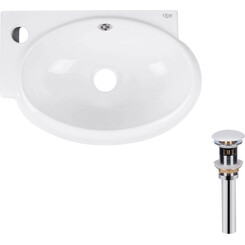 Умывальник Qtap Leo White Glossy QT11115011LWN47332 (42x28 см, белый глянцевый, с донным клапаном), фото 