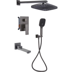 Душевая система Qtap Gemini Gunmetal Black QTGEM114GMB45704 (черный металлик, скрытого монтажа, с изливом), Цвет производителя: черный металлик, фото 