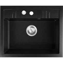 Мийка для кухні Ferro Mezzo II Graphite DRGM1/48/58BA (58x48 см, графітова, з сифоном та клапаном-автоматом), Доступні розміри: 58 x 48, Колір виробника: графіт, фото 