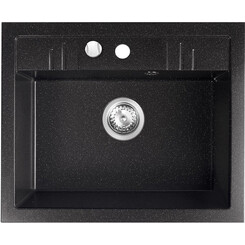 Мийка для кухні Ferro Mezzo II Graphite Shine DRGM1/48/58HA (58x48 см, графітова глянсова, з сифоном та клапаном-автоматом), Доступні розміри: 58 x 48, Колір виробника: графіт глянсовий, фото 