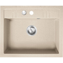 Мийка для кухні Ferro Mezzo II Sand DRGM1/48/58SA (58x48 см, пісок, з сифоном та клапаном-автоматом), Доступні розміри: 58 x 48, Колір виробника: пісочний, фото 