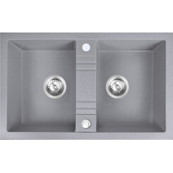 Мийка для кухні Ferro Mezzo II Grey DRGM2/48/78GA (78x48 см, сіра, з сифоном та клапаном-автоматом), Доступні розміри: 78 x 48, Колір виробника: сірий, фото 