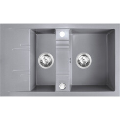 Мийка для кухні Ferro Mezzo II Grey DRGM3/48/79GA (79x48 см, сіра, із фруктівницею, із сифоном та клапаном-автоматом), Доступні розміри: 79.5x48, Колір виробника: сірий, фото 