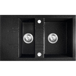 Мийка для кухні Ferro Mezzo II Graphite Shine DRGM3/48/79HA (79x48 см, графітова глянсова, із фруктівницею, із сифоном та клапаном-автоматом), Доступні розміри: 79.5x48, Колір виробника: графіт глянсовий, фото 