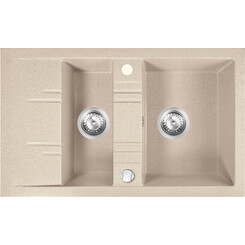 Мийка для кухні Ferro Mezzo II Sand DRGM3/48/79SA (79x48 см, пісок, із фруктівницею, із сифоном та клапаном-автоматом), Доступні розміри: 79.5x48, Колір виробника: пісочний, фото 