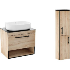 Комплект мебели Imprese Black Edge 90 см дуб f32119OK(3) (тумба подвесная + умывальник накладной + пенал подвесной), Доступные размеры: 90, Цвет производителя: дуб, фото 