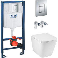 Комплект унитаз с инсталляцией 3 в 1 38772001KE493436T: подвесной унитаз с сиденьем Kroner Eifel Tornado WHI493436 + инсталляция Grohe Rapid SL 38772001 + клавиша смыва Grohe Skate Cosmopolitan 38732000, фото 