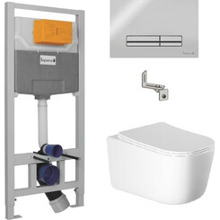 Комплект унитаз с инсталляцией 3 в 1: подвесной унитаз с сиденьем Volle Hippo Rimless 13-44-202 + инсталляция Imprese I-Frame i9120C + клавиша смыва Imprese i5900C, фото 