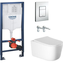 Комплект унитаз с инсталляцией 3 в 1: подвесной унитаз с сиденьем Volle Hippo Rimless 13-44-202 + инсталляция Grohe Rapid Sl 38772001 + клавиша смыва Grohe Skate Cosmopolitan 38732000, фото 