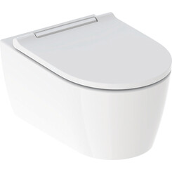 Безободковый подвесной унитаз Geberit One TurboFlush 500.202.01.1 (воронкообразный, с сиденьем), Цвет производителя: белый KeraTect, хром, фото 