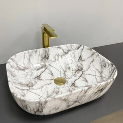 Умивальник VBI Bergamo Black Stains Glossy VBI-012503 (50x40 см, чорний мармур глянсовий, чаша), Доступні розміри: 50 x 40, Колір виробника: чорний мармур глянсовий, фото 