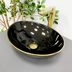 Умивальник VBI Parma Black/Gold Edge VBI-011012 (42x34 см, чорний глянсовий/золотий, чаша), Доступні розміри: 42 x 34, Колір виробника: чорний глянець, золото, фото 