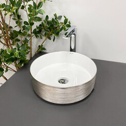Умивальник VBI Prato White/Brush Silver VBI-011407 (36 см, білий глянсовий/брашований срібний, чаша), Доступні розміри: 36 x 36, Колір виробника: білий глянець, срібло, фото 